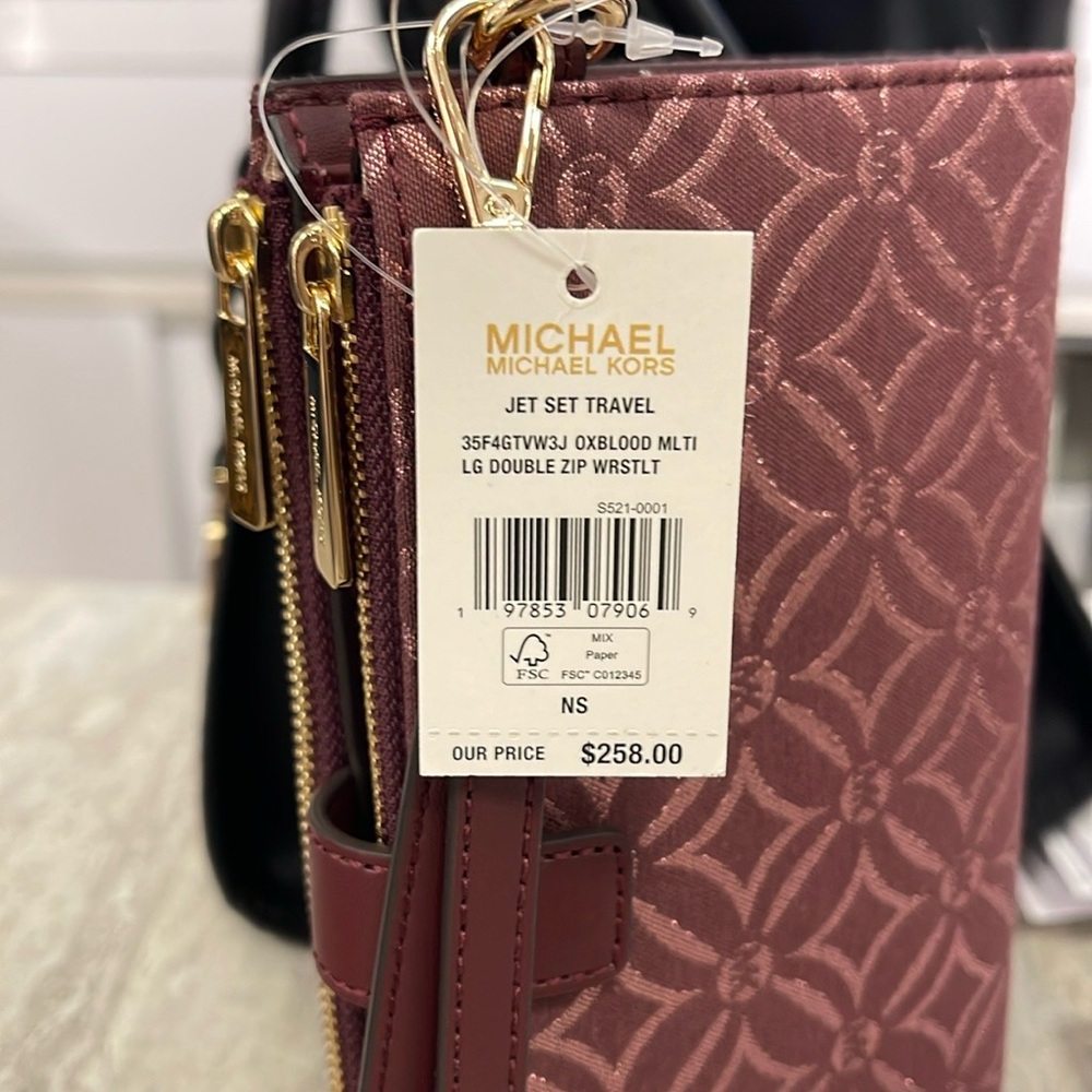 Michael Kors Jet Set Travel Large Double-Zip Wristlet-Wallet-PhoneHolder Oxblood - Picture 4 of 16